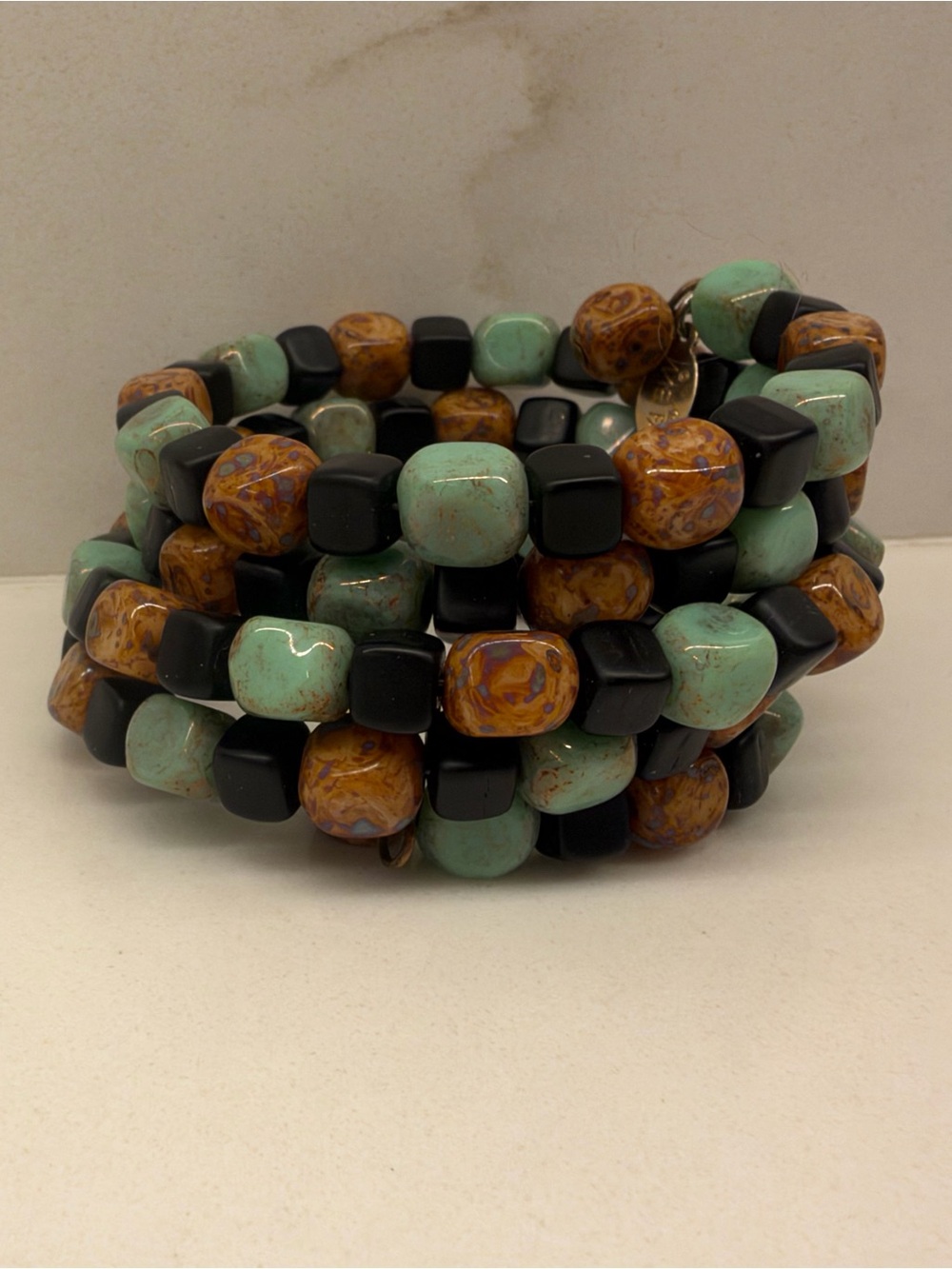 Mei Fa Multi Strand Beaded Bracelet Turquoise Black Brown Boho Southwestern - Picture 1 of 5